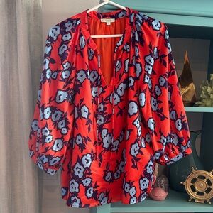 Jade Red and Blue Floral Blouse Large